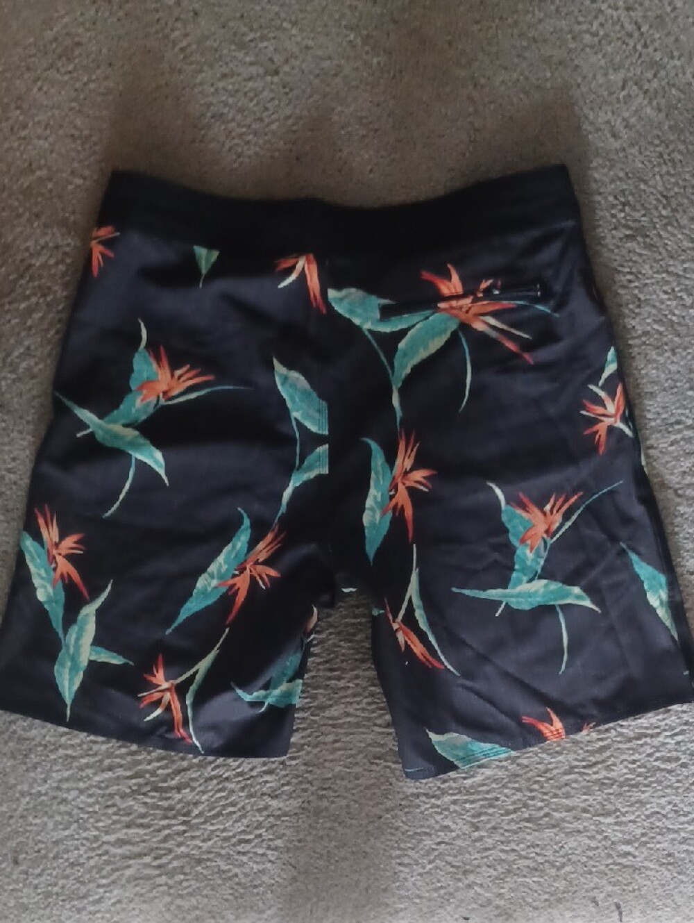 Surf Style Black Tropical Floral Swim Trunks with Teal & Orange Print - Picture 3 of 3